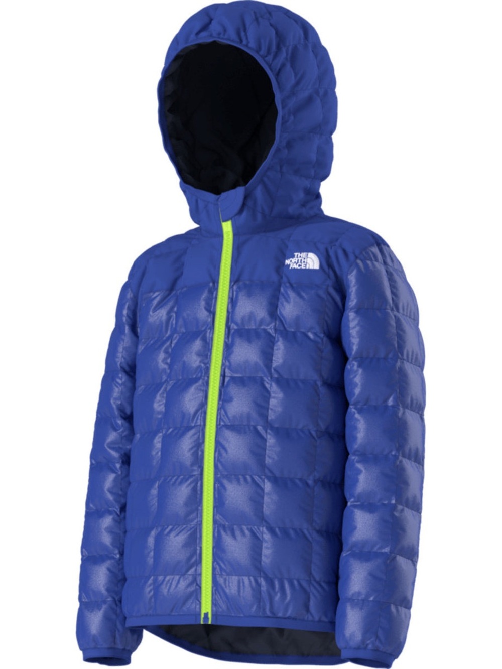 The North Face Kds Royal Blue Hooded Puffer with Lime Green Zip 3T